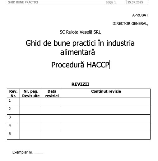 Ghid bune practici în industria alimentară