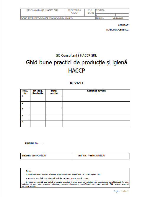 Ghid bune practici de producție și igienă